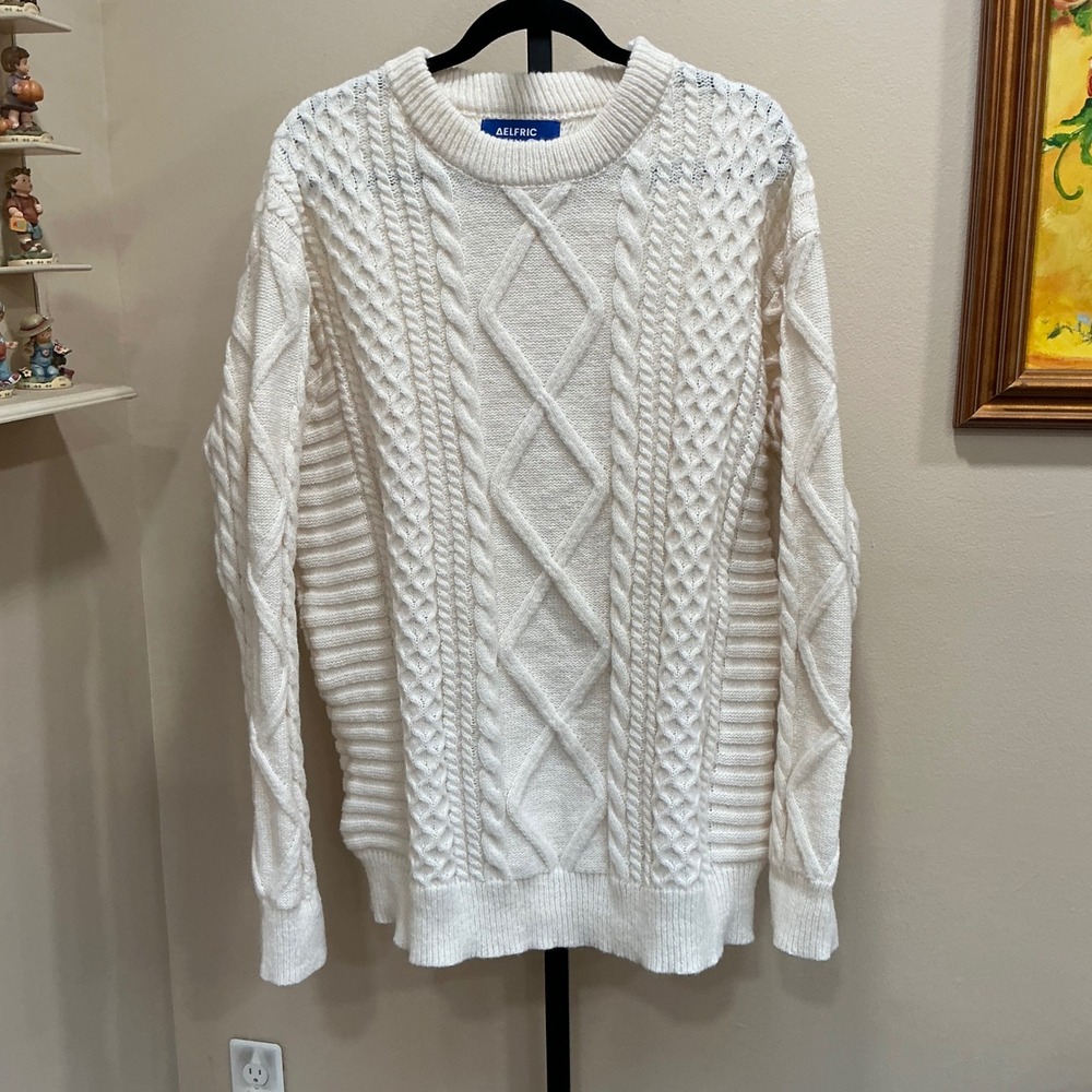 Aelfric Eden Sweater XXL Cream Cable Knit Oversized Crewneck Streetwear Chunky